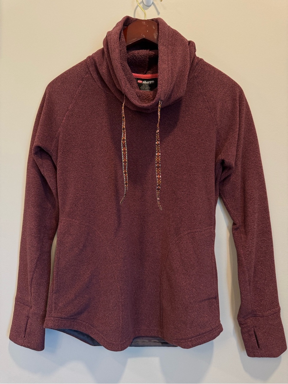 Sherpa Adventure Gear Women’s Burgundy Heather Cowl Neck Fleece Pullover Size XS